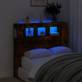 LED Headboard Smoked Oak Engineered Wood Medium LED Hea...