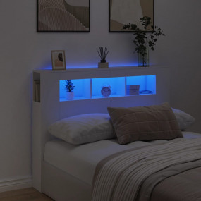 LED Headboard White Engineered wood 55.1 x 7.3 x 40.7 i...