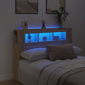 Led Headboard Sonoma oak Engineered wood 55.1 x 7.3 x 4...