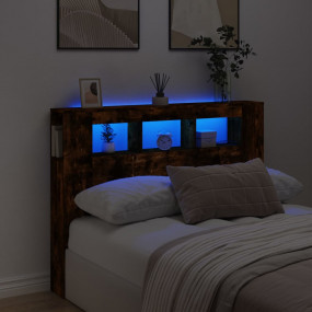 LED Headboard Smoked Oak Engineered Wood Medium LED Hea...