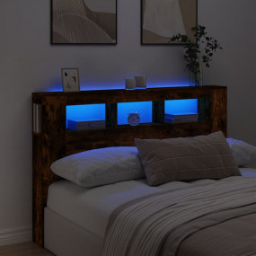 LED Headboard Smoked Oak Engineered Wood LED Headboard