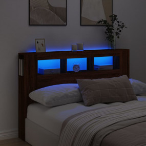 LED Headboard Brown Oak Engineered Wood 63.0 x 7.3 x 40...