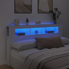 LED Headboard White Engineered Wood Large Lights LED He...