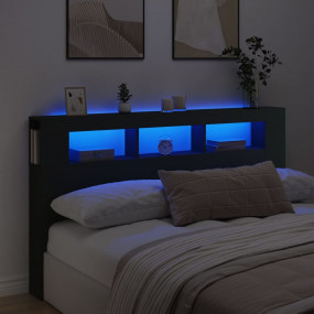 LED Headboard Black Engineered Wood Large LED Headboard