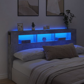 LED Headboard Concrete gray Engineered wood King Lights
