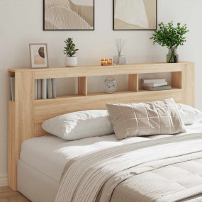 LED Headboard Sonoma Oak Engineered Wood 78.7 in LED He...