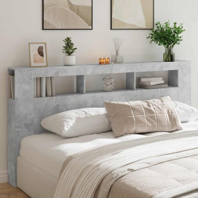 LED Headboard Concrete Gray Engineered Wood 78.7 in Hea...