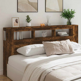 LED Headboard Smoked Oak Engineered Wood 78.7 in Wide L...