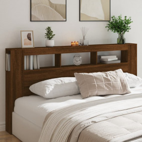 LED Headboard Brown Oak Engineered Wood 78.7 in LED Hea...