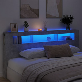 LED Headboard Concrete gray Engineered wood 86.6 x 7.3 ...