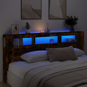LED Headboard Smoked Oak Engineered Wood 86.6 x 7.3 x 4...