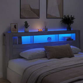 LED Headboard Grey sonoma Engineered wood Large LED Hea...