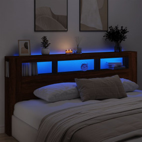 LED Headboard Brown oak Engineered wood Large LED Headb...