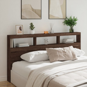 Headboard Cabinet Brown Oak Engineered wood Large LED H...