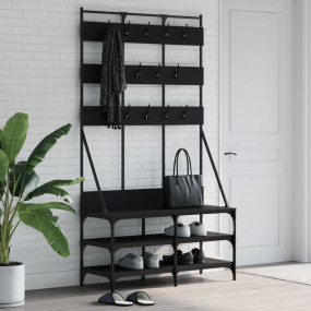 Clothes Rack Black Engineered Wood Compact Clothes Rack