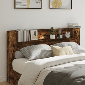 Headboard Cabinet Smoked Oak Engineered Wood 70.9 in wi...