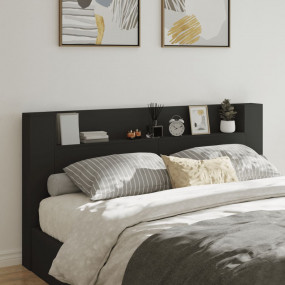 Headboard Cabinet Black Engineered Wood 78.7 x 6.5 x 40...