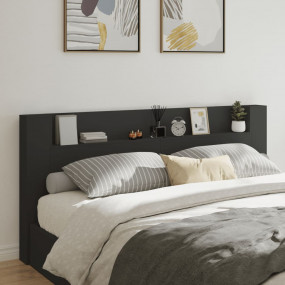 Headboard Cabinet Black Engineered wood Queen/King