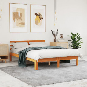 Bed Frame Wax Brown Solid Pine Wood Full Durable Bed Fr...