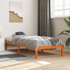 Bed Frame Wax Brown Solid Pine Wood, Plywood Twin Durab...