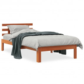 Bed Frame Wax Brown Solid Pine Wood, Plywood Twin Durab...