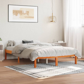 Bed Frame Wax brown Solid pine wood, Plywood Double  Du...
