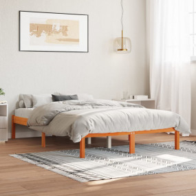 Bed Frame Wax brown Solid pine wood 55.1 x 78.7 in Dura...