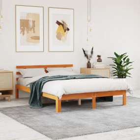 Bed Frame Wax Brown Solid Pine Wood 47 x 79 in Durable