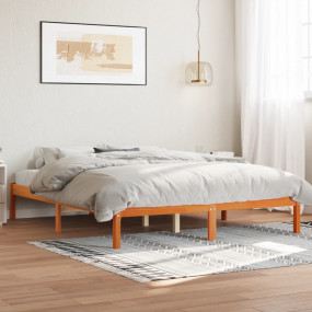 Bed Frame Wax Brown Solid Pine Wood King Size Durable B...