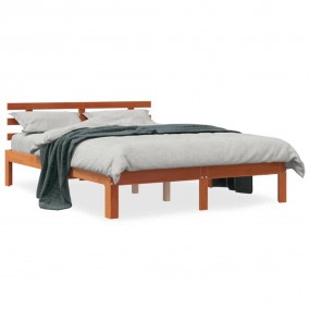 Bed Frame Wax Brown Solid Pine Wood Full Strong Bed Fra...