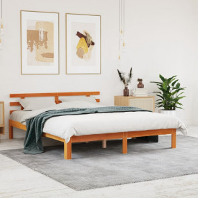 Bed Frame Wax Brown Solid Pine Wood King Durable Bed Fr...