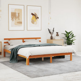 Bed Frame Wax Brown Solid Pine Wood, Plywood Double Dur...