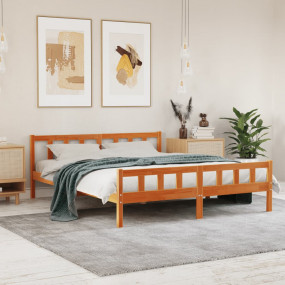 Bed Frame Wax brown Solid pine wood, plywood 63x79 in D...