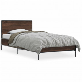 Bed Frame Brown Oak Engineered Wood, Metal, Plywood Sma...