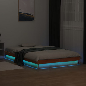 Bed Frame Wax brown Solid pine wood, Plywood Double Lig...