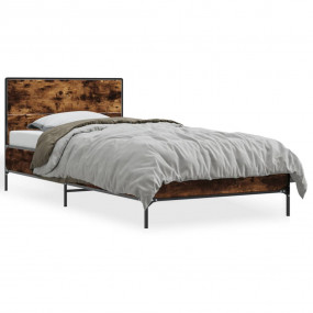 Bed Frame Smoked Oak Engineered Wood and Metal