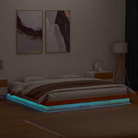 Bed Frame Wax Brown Solid Pine Wood, Plywood slats Doub...