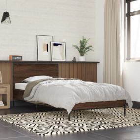 Bed Frame Brown Oak Engineered Wood, Metal, Plywood Twi...