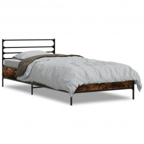 Bed Frame Smoked Oak Engineered Wood and Metal Twin Mod...