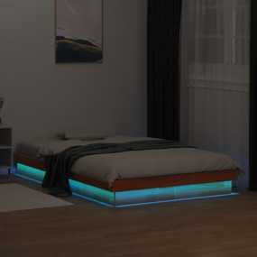 Bed Frame Wax brown Solid pine wood, Plywood Double Bed...