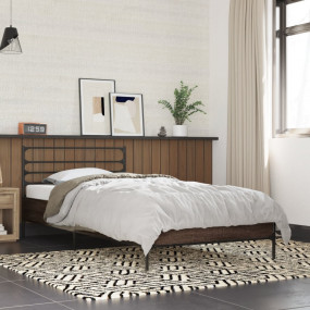 Bed Frame Brown Oak Engineered wood, Metal Twin Durable