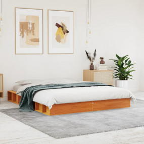 Bed Frame Wax Brown Solid Pine Wood, Plywood Full Bed F...