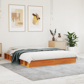 Bed Frame Wax brown Solid pine wood, Plywood King Simpl...