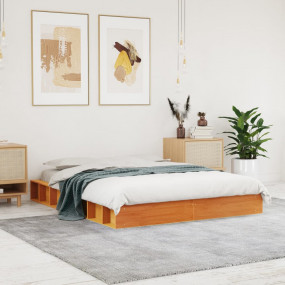 Bed Frame Wax Brown Solid Pine Wood, Plywood Full  Dura...