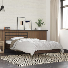 Bed Frame Brown Oak Engineered wood, Metal Twin Modern