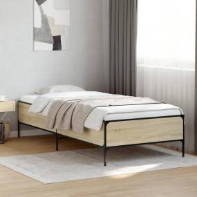 Bed Frame Sonoma Oak Engineered Wood, Metal, Plywood Tw...