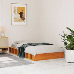 Bed Frame Wax Brown Solid Pine Wood Single Durable Bed ...