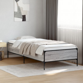 Bed Frame Grey Sonoma Engineered Wood, Metal Single Dur...