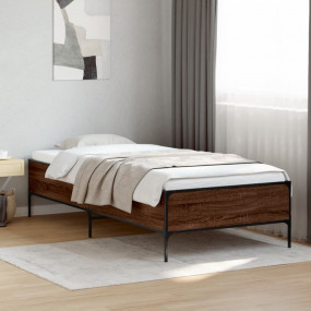 Bed Frame Brown Oak Engineered Wood, Metal Twin Durable