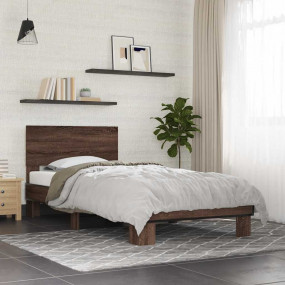 Bed Frame Brown Oak Engineered wood Single Modern Bed F...